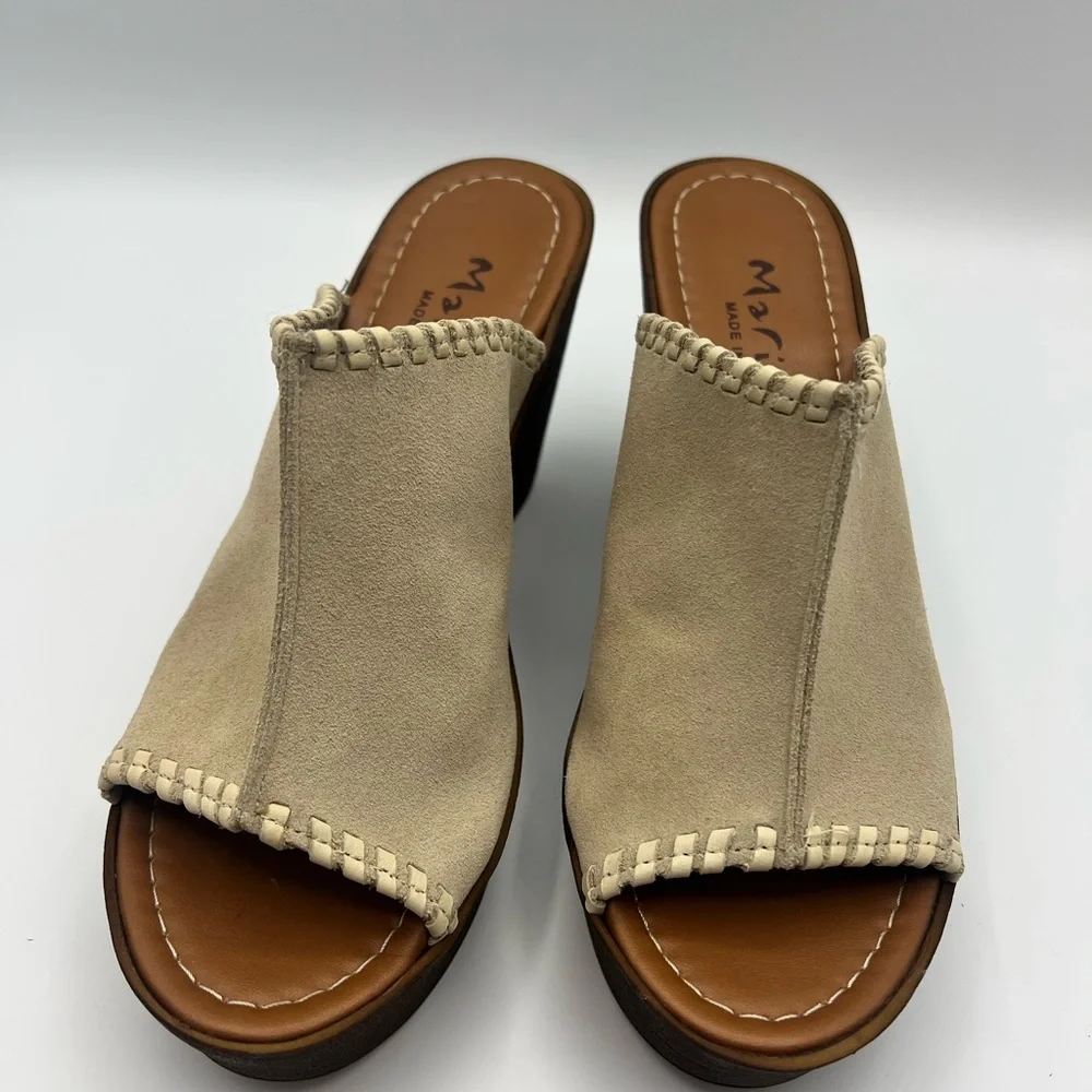 Mariella Women’s Leather Platform Wedge Beige Sandals Size 6.5 M Light W Italian - Picture 2 of 6